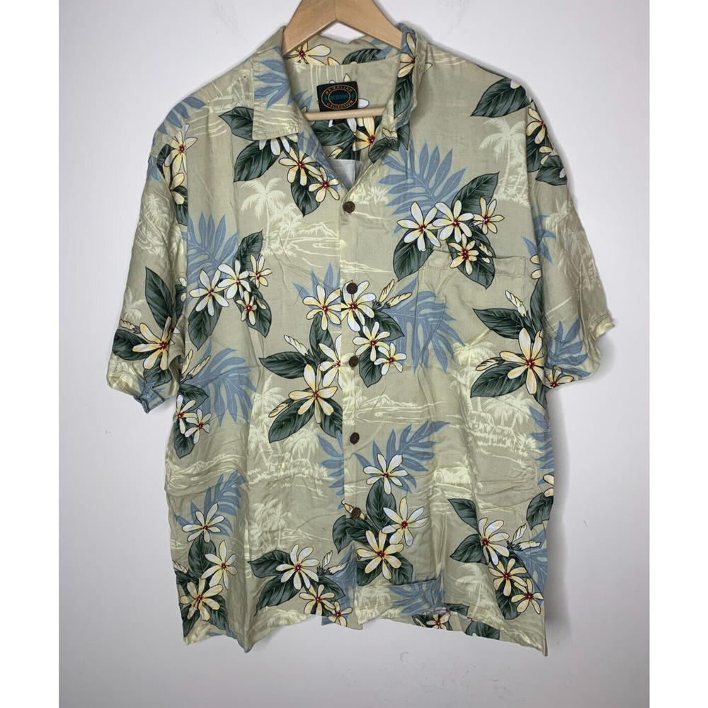 Hawaiian Reserve Collection Mens XL Shirt Button Up Beige Floral Beach FLAWED